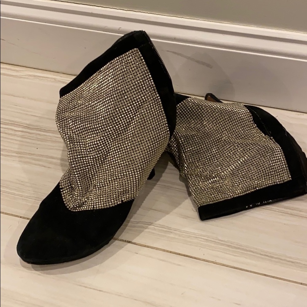 Jeffrey Campbell suede chain mail heel booties